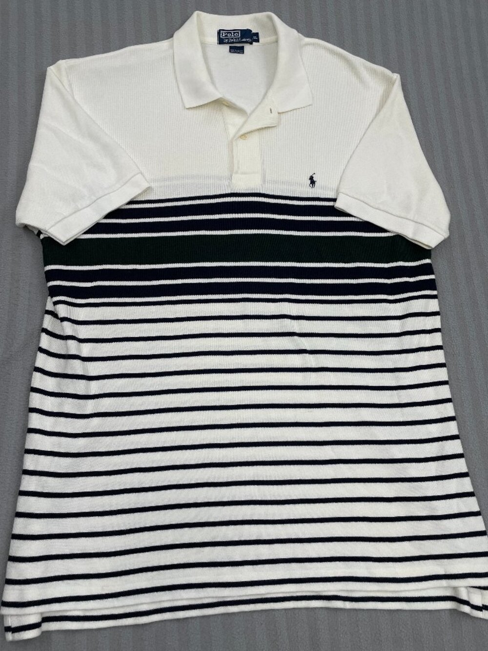 Polo Ralph Lauren Striped Knit Polo Shirt Cream Black Green Men XL